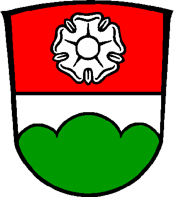 Per fess Gules, a rose Argent, and Argent, a triple mount Vert.