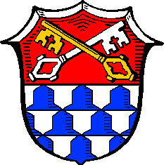 Per fess Gules, a key Or and a key Argent in saltire, and Vair.