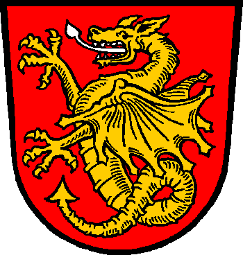 IGules, a dragon Or langued Argent.